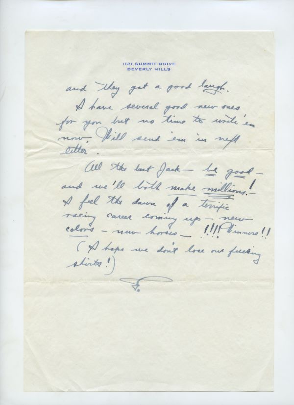 Letter from Fred Astaire to Jack Leach about Seabiscuit, page 4