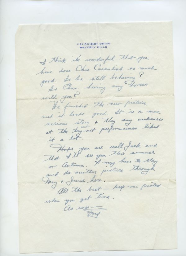 Letter from Fred Astaire to Jack Leach about Blue Shirt or War Vessel, page 2