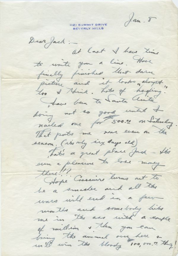 Letter from Fred Astaire to Jack Leach about Sylvia Fairbanks, page 1