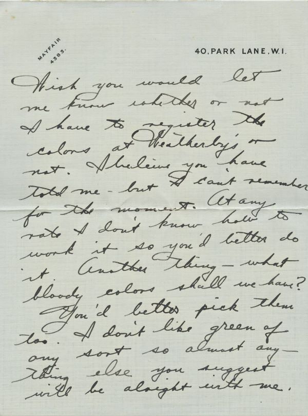 Letter from Fred Astaire to Jack Leach discussing racing silks, page 2