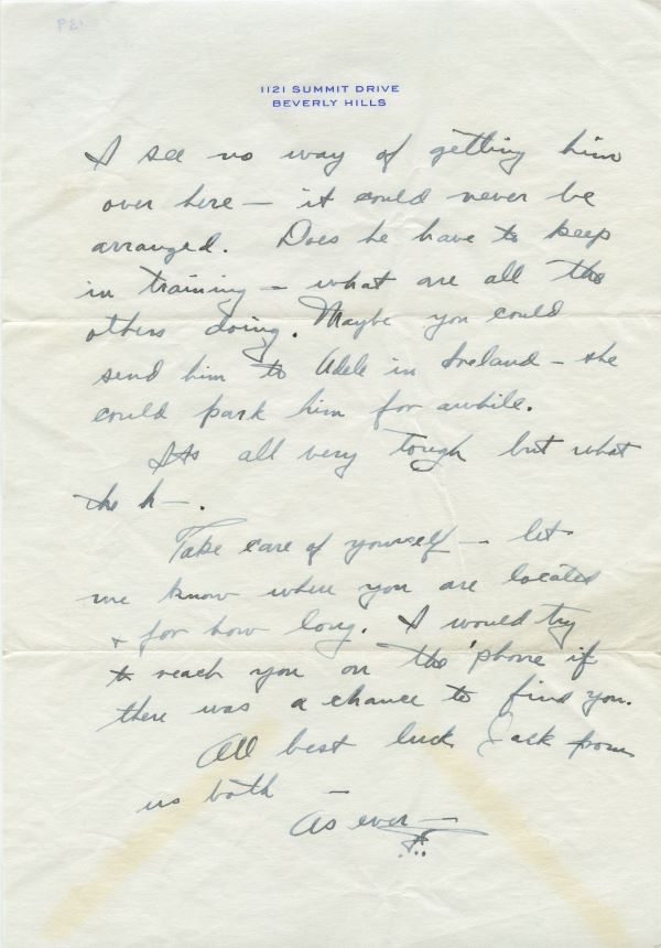 Letter from Fred Astaire to Jack Leach about when Jack joined up, page 2