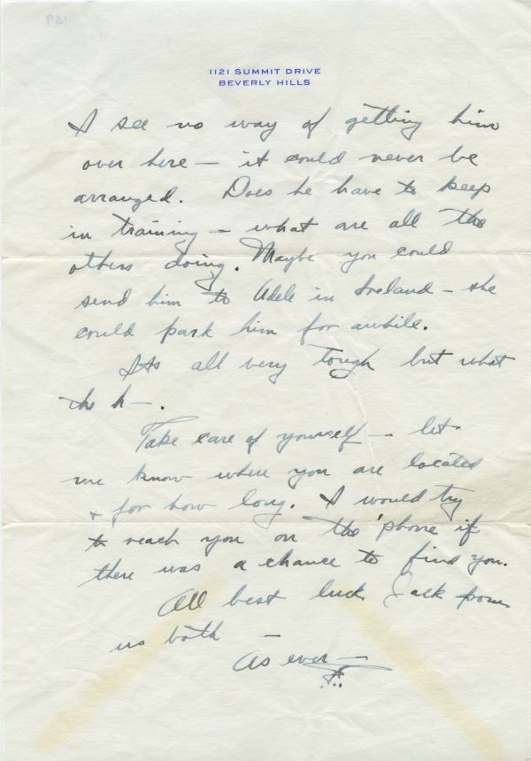 Letter from Fred Astaire to Jack Leach about when Jack joined up, page 2