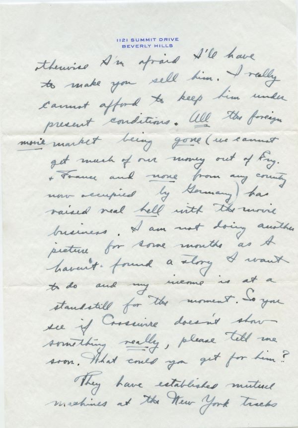 Letter from Fred Astaire to Jack Leach about the invasion of Holland and Belgium, page 2