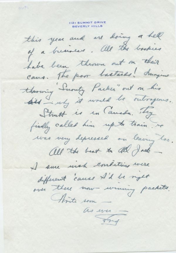 Letter from Fred Astaire to Jack Leach about the invasion of Holland and Belgium, page 3