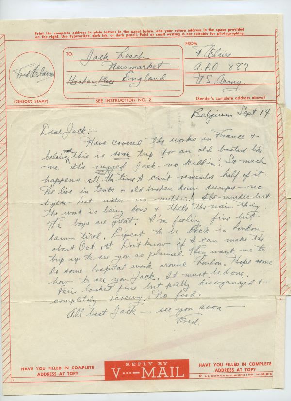 Letter from Fred Astaire to Jack Leach, sent during his time on a USO Tour