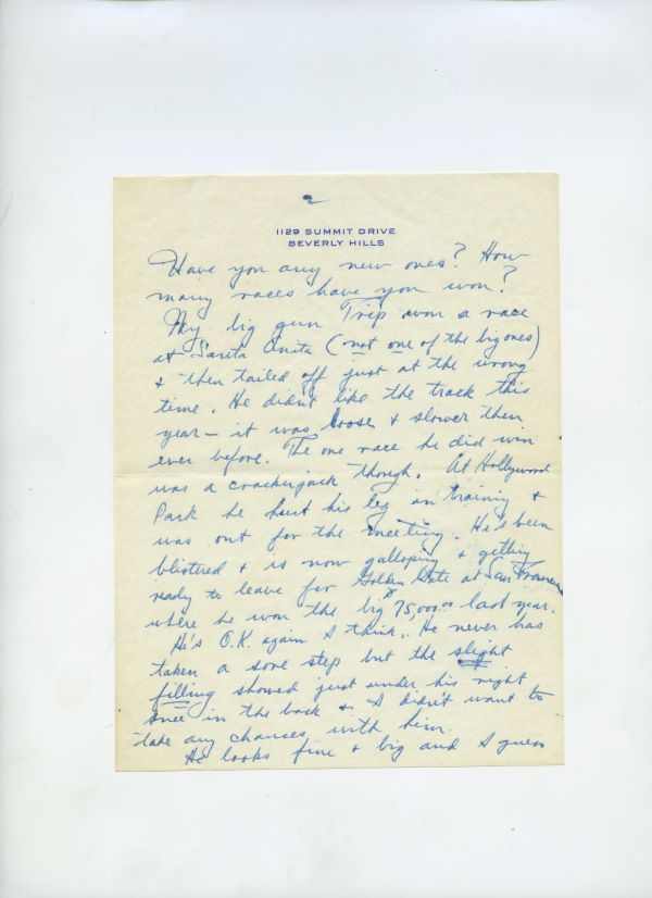 Letter from Fred Astaire to Jack Leach about Ginger Rogers, page 2
