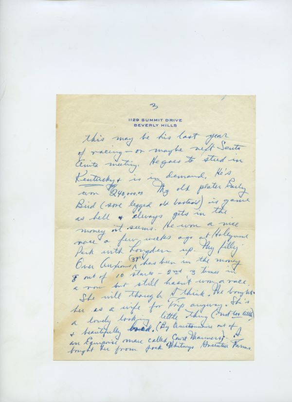 Letter from Fred Astaire to Jack Leach about Ginger Rogers, page 3