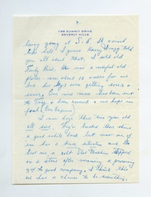 Letter from Fred Astaire to Jack Leach about Hollywood Park, page 2