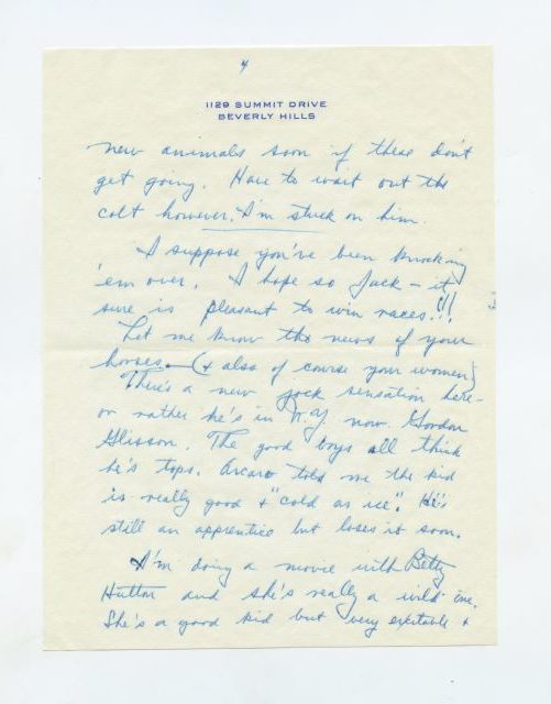 Letter from Fred Astaire to Jack Leach about the famous racecourse, page 4