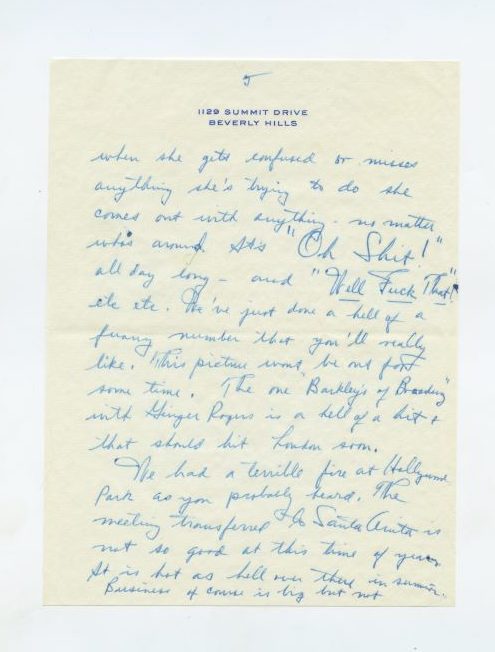 Letter from Fred Astaire to Jack Leach about the famous racecourse, page 5