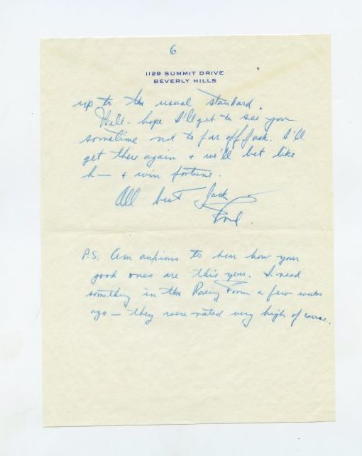 Letter from Fred Astaire to Jack Leach about the famous racecourse, page 6