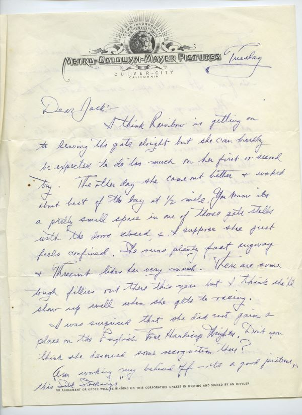 Letter from Fred Astaire to Jack Leach about the movie Funny Face, page 1