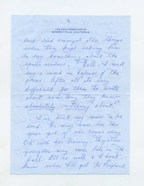 Letter from Fred Astaire to Jack Leach about an article Jack wrote called 'Fearless Fred', page 3