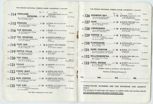Grand National 1969 Racecard Inside - Page 2