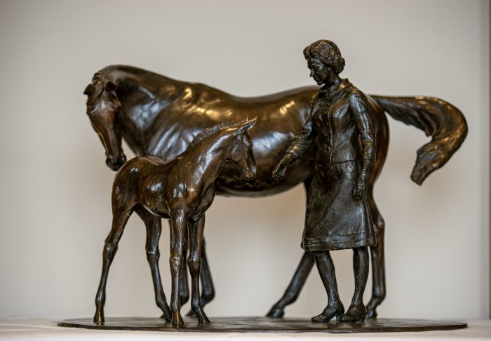Bronze maquette of Queen Elizabeth with mare and foal, sold at Tattersalls on behalf of the National Horseracing Museum
